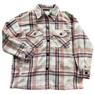 Black Tape Plaid Flannel Shacket Women’s Size Med. Button Front Pink Cream Black